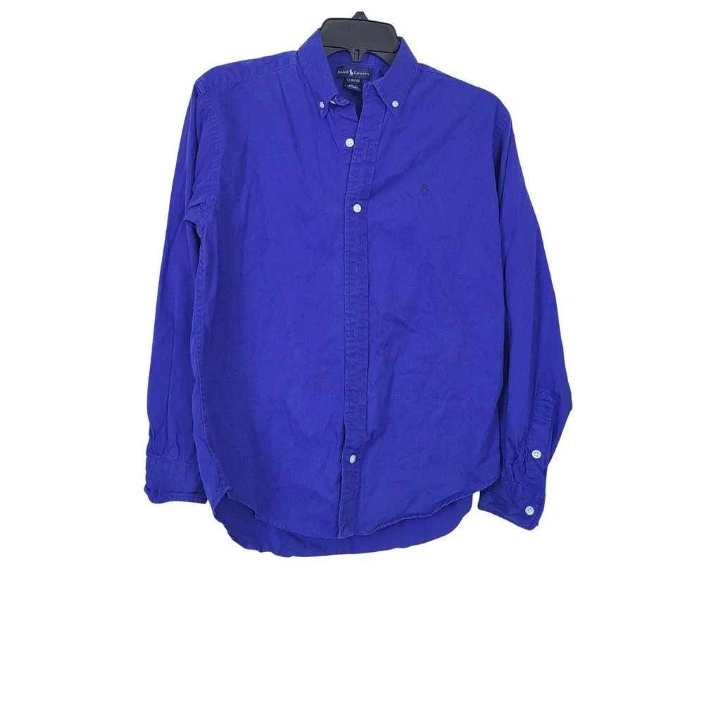 Ralph‎ Lauren Boy Dark Blue Long Sleeve Preppy Button Oxford Shirt Large Classic